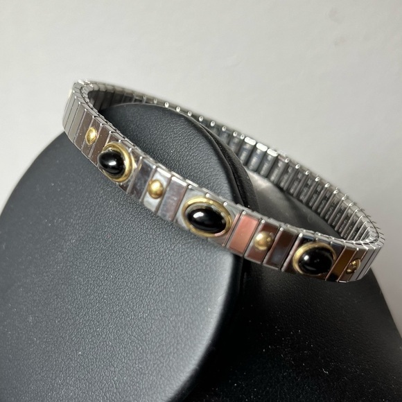 Manuel Zed Flexible Stretch Bracelet 18K Gold onyx Cabechons - Picture 2 of 7